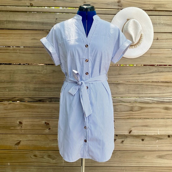Belted Striped Button-Front Dress NWT Size S - Picture 2 of 12